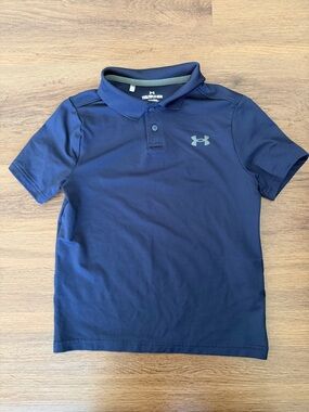 Under Armour Boys Navy Polo with Gray Logo